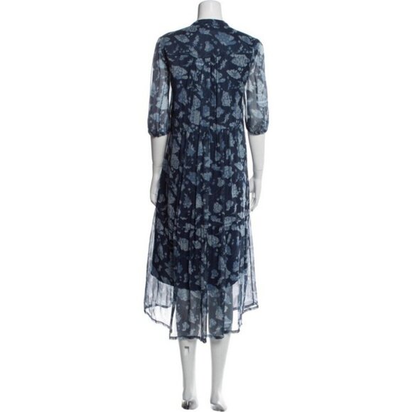 đź’•RAQUEL ALLEGRAđź’• Peasant Tiered Dress ~100% Silk Navy Blue Print Medium - Picture 10 of 16